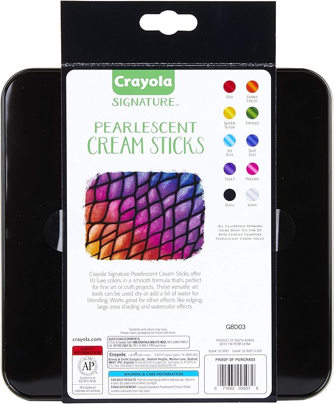 Crayola Pearlescent Cream Sticks & Case, Oil Pastel Alternative, Gift Set, 10 Count