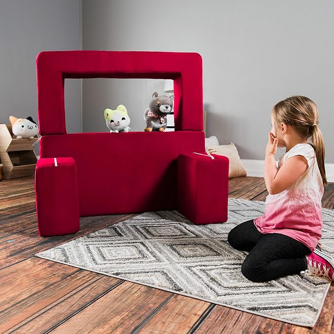 Jaxx Zipline Kids Modular Loveseat & Ottomans/Fold Out Lounger, Cherry