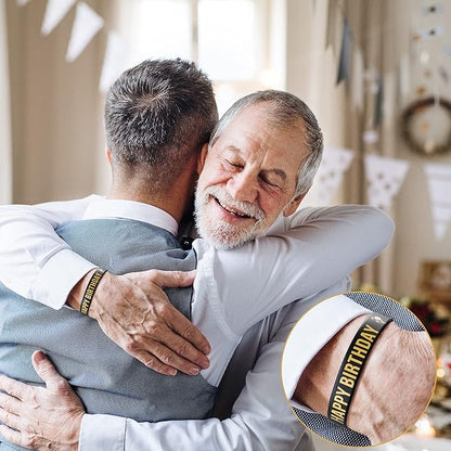 Junkin 30 Pieces Birthday Party Rubber Bracelets Silicone Stretch Wristbands Letters Patterns Printed Party Supplies Inspirational Quote Silicone Bracelets for Men and Women (Birthday Style)