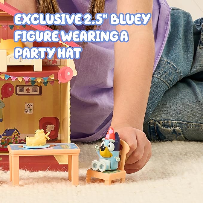 Bluey Celebration Home Playset, Portable Birthday Party Toy House with 11 Removable Accessories and 2.5” Figure, House Toys for Kids of Ages 3+