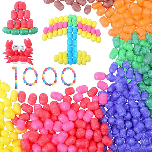 Junkin 1000 Pcs Magic Noodles Foam Crafts Puffs Corn Super Crafts Arts Kit Bulk Building Blocks Model Toys Valentines Kid Gifts for Kindergarten School Stimulates Creativity Supplies(Multicolored)