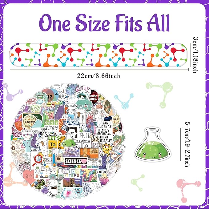 86PCS Science Party Favors Include 36PCS Science Slap Bracelets 50PCS Science Stickers Scientist Theme Stickers Snap Bracelet for Kids Science Birthday Party Supplies Decorations Classroom Rewards