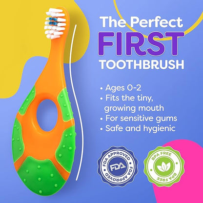 Baby Toothbrush 4 Pack, Toddler Toothbrush Age 1-2 & Bonus Silicone Finger Brush, Soft Bristles, Toddler Toothbrushes, Infant & Training w/Teething Handle, 0-2 Years, Multi Color Set