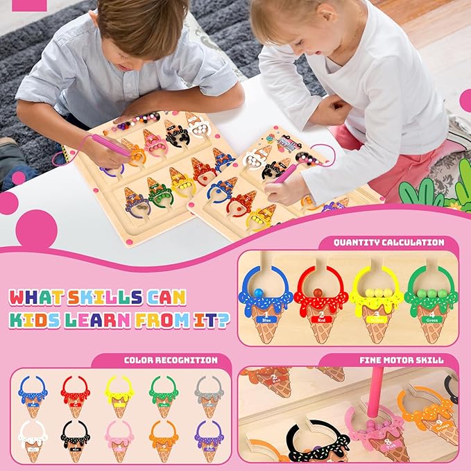 Uiseba Montessori Magnetic Color and Number Maze Toy for Toddlers Fine Motor Skills Educational Play for Girls Ages 3 to 5 Birthday Gift Interactive Learning Magnetic Maze
