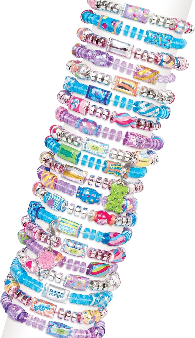 Make It Real:Shrink Magic Candy Shop Bracelet Kit - Create 20 Bracelets, Use A Hair Dryer to Shrink & Style, DIY Jewelry Kit, Girls & Kids Ages 8+