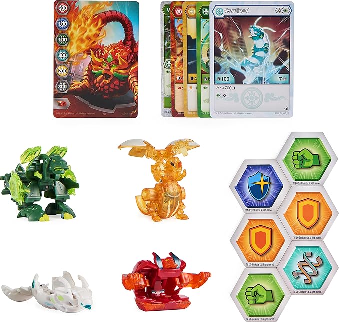 Bakugan Legends Collection Pack, 4-Pack Featuring Centipod, Surturan Geogan, Dragonoid Nova, Trox Ultra, and 6 BakuCores, Kids Toys for Ages 6 and Up