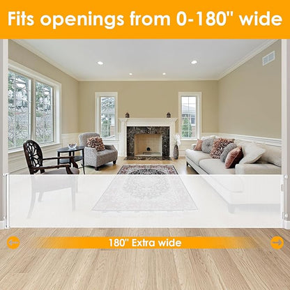 180 Inch Extra Wide Retractable Baby Gates Extra Wide Dog Gates for The House Extra Wide Pet Gates for Dogs Extra Wide Baby Gates Extra Long Baby Gates for Large Openings Extra Large Pet Gate