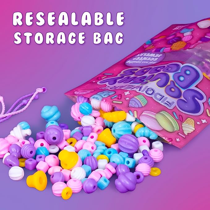 Fidgiwear Squishy Beads – Pink Sweety Theme, Create Fashionable Fidget Jewelry with Scented Squishy Beads for Jewelry Making, Toddler Sensory Bracelet Making Kit for Ages 3+