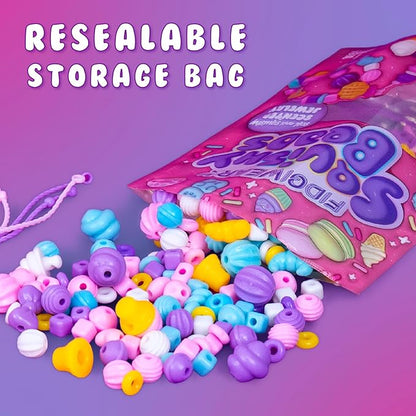 Fidgiwear Squishy Beads – Pink Sweety Theme, Create Fashionable Fidget Jewelry with Scented Squishy Beads for Jewelry Making, Toddler Sensory Bracelet Making Kit for Ages 3+