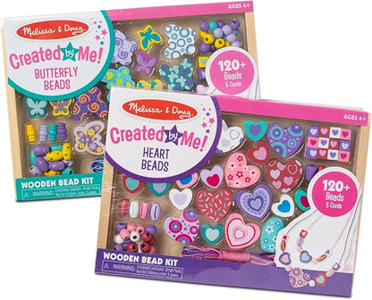 Melissa & Doug Sweet Hearts and Butterfly Friends Bead Set of 2 - 250+ Wooden Beads