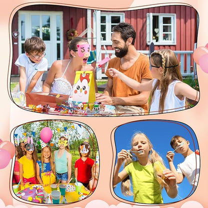 182 Pcs Farm Animals Party Favors Set Animal Models Keychains Straws Bracelets Stickers Masks Farm Paper Bags Toy Cars Gifts for Birthday Party Goody Bag Stuffer