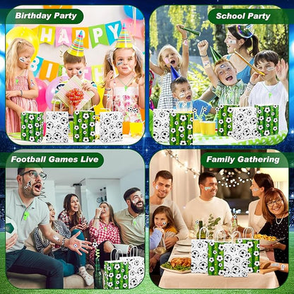 Colarr 122 Pcs Soccer Party Favors Include Key Chain Bracelets Mini Foam Ball Straw Stickers Goodie Bags Whistles Soccer Birthday Supplies Sports Gift Decoration for Kids Classroom Rewards