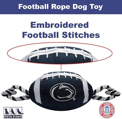 Pets First NCAA Penn State Nittany Lions Football Dog Toy, Tough Quality Nylon Materials, Strong Pull Ropes, Inner Squeaker, Collegiate Team Color