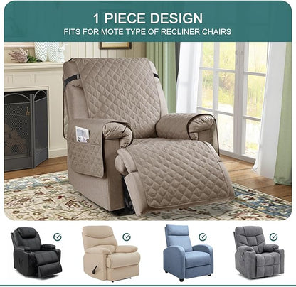Ruaozz 100% Waterproof Recliner Chair Cover Non-Slip Reclining Cover for Recliner Chair Washable Chair Seat Cover with Elastic Straps for Kids, Dogs, Pets (Pale Brown, 23'')