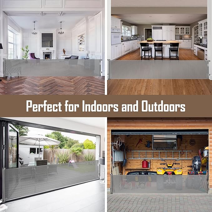 185 Inch Extra Wide Retractable Baby Gate Retractable Gate Outdoor Long Baby Gates Indoor Extra Long Dog Gate Extra Wide Baby Gates for Large Openings, Mesh Baby Gate Retractable Gates for Dogs, Gray