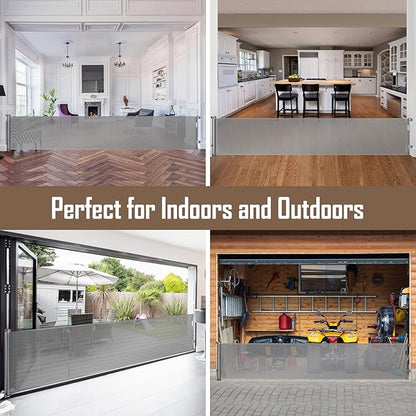 185 Inch Extra Wide Retractable Baby Gate Retractable Gate Outdoor Long Baby Gates Indoor Extra Long Dog Gate Extra Wide Baby Gates for Large Openings, Mesh Baby Gate Retractable Gates for Dogs, Gray