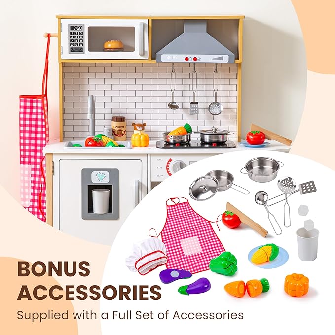 Play Kitchen for Kids - Toy Kitchen Set for Toddlers with Realistic Lights and Sounds, Kids Kitchen Playset with Abundant Toy Food Set, Best Gift for Kids Ages 3+