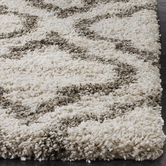SAFAVIEH Hudson Shag Collection Runner Rug - 2'3" x 8', Ivory & Grey, Moroccan Design, Non-Shedding & Easy Care, 2-inch Thick Ideal for High Traffic Areas in Living Room, Bedroom (SGH284A)