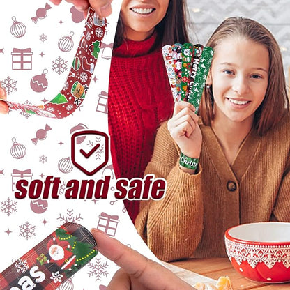 MCPINKY Christmas Slap Bracelets, 48PCS Slap Wristbands Bulk 12 Different Christmas Styles Snap Wristbands for Boys Girls Christmas Party Favors