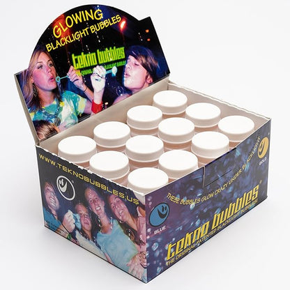 Atomic Bubbles: Tekno Bubbles - 12 Pack (6 Gold, 6 Blue) - 4oz Bottles, UV Blacklight Glow Bubbles, Glow Parties, Indoor & Outdoor, Kid Safe Non-Toxic