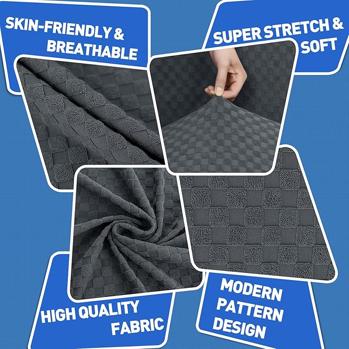 MAXIJIN 2 Piece Jacquard Chair Covers with Arms Super Stretch Non Slip Chair Slipcover for Living Room Dogs Pet Friendly Elastic Sofa Couch Protector Armchair Cover (Chair, Dark Gray)