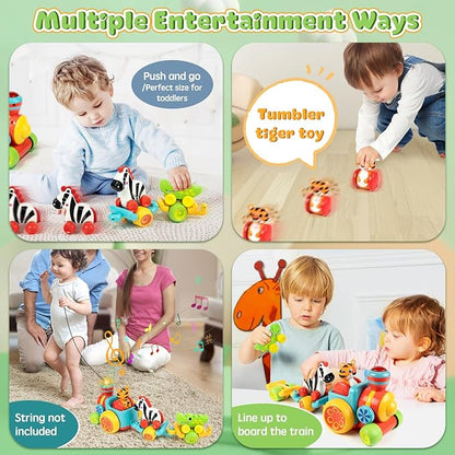 Marstone Baby Toys for 1 2 Year Old Boys and Girls Gifts, Forest Train Car Set for Toddlers 1-2, Push Animal Baby Toys 12-18 Months, Learning Toddler Toys for 1-3 Yr Old Boy Birthday Xmas Gift