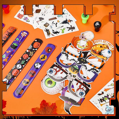 Jenaai 50 Pcs Halloween Piñatas Party Favors Include Large Piñatas with Blindfold Slap Bracelets Paper Eyeglasses Glow in the Dark Stickers and Stamper Halloween Party Supplies(Ghost)