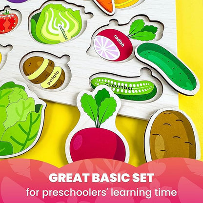 QUOKKA Wooden Puzzles for Toddlers 1-2 – 4 Set Pegged Puzzles for Kids Ages 1-2 – Veggies Learning Toy for Kids – Gift Realistic Educational Game for Boy and Girl