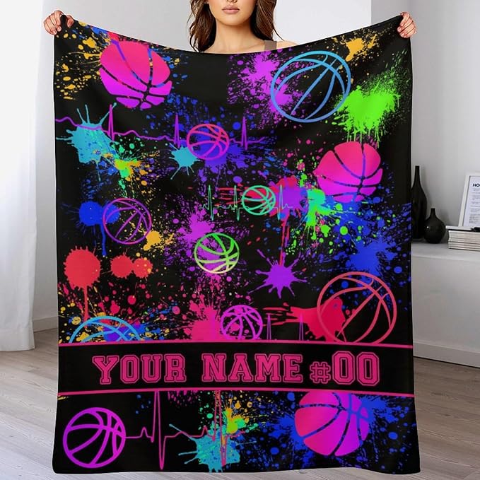Custom Basketball Blanket - Soft Flannel Sports Basketball Blankets for Girls Boys Kids Basketball Lovers - Warm Basketball Throw Blankets for All Season Lap, Chair, Sofa - 50"x40"
