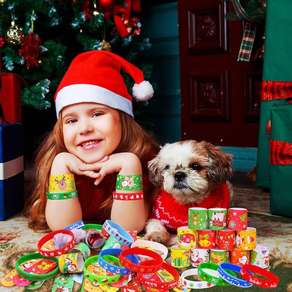 Garma 96Pcs Christmas Slap Bracelets Christmas Wristbands Rubber Band Christmas Silicone Bracelets for Kids Christmas Party Favors Christmas Stocking Stuffers Gifts (96)