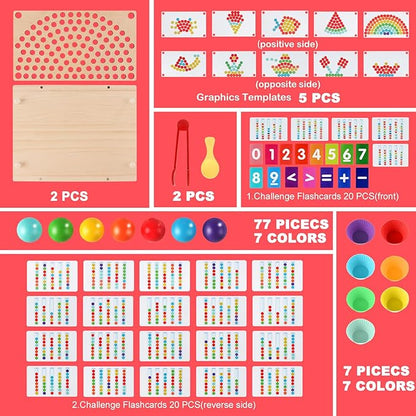 INIFEIDALA Montessori Toddler Learning Sorting Toys for 3-6 Year Olds - Rainbow Stacking, Number & Bead Matching Games with Wooden Peg Board, Develop Fine Motor Skills, Color & Math Skills