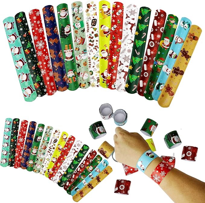 15 Pcs Christmas Slap Bracelets for Kids Christmas Slap Bracelets Bulk for Boys and Girls holiday Slap Bracelet Party Supplies Favors Classroom Prizes Exchanging Gifts