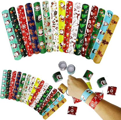 15 Pcs Christmas Slap Bracelets for Kids Christmas Slap Bracelets Bulk for Boys and Girls holiday Slap Bracelet Party Supplies Favors Classroom Prizes Exchanging Gifts