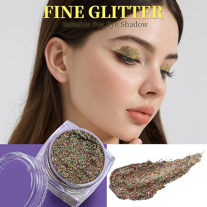 Teenitor Body Glitter Face Glitter, Gold Purple Green Mixed Festival Glitter, Hair Glitter Gel for Festival Rave