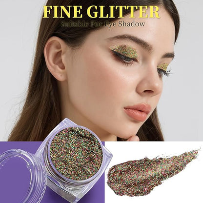 Teenitor Body Glitter Face Glitter, Gold Purple Green Mixed Festival Glitter, Hair Glitter Gel for Festival Rave