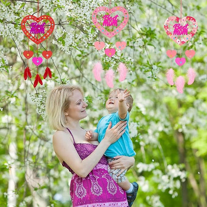 Fennoral 6 Pack Heart Dream Catcher Craft Kit for Kids Paint You Own Mother's Day Dream Catcher DIY Coloring Wooden Art and Craft for Art Activity Project Mom's Birthday Valentine's Day Decoration