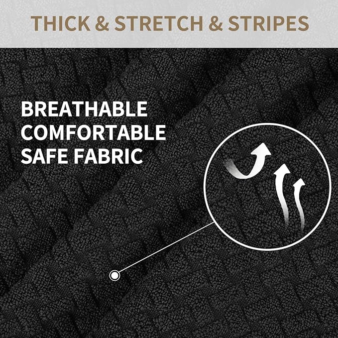 JIVINER 6-Piece Loveseat Recliner Slipcover Stretch Jacquard Recliner Sofa Cover 2 Seater Washable Reclining Couch Cover with Pocket Fitted Furniture Protector Cover (Loveseat Recliner, Black)