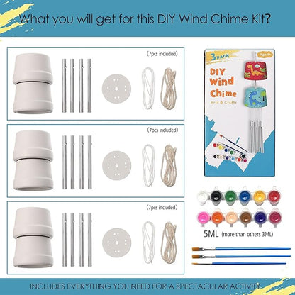 3-Pack DIY Wind Chime Kits- Arts and Crafts for Boys Girls Kids Ages 8-12 4-8 6-8 5-7 3-5, Construct & Paint Birthday Holiday for Kids