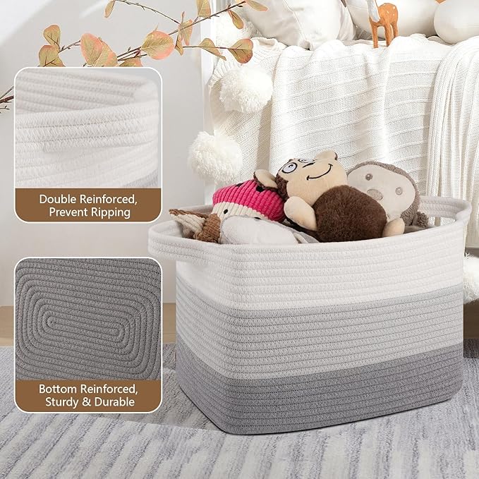 OIASKET Storage Basket for Organizing, Woven Baskets for Storage, Rectangle Decorative Baskets for Shleves, Closet, Toys, Books, Nursery Organizer Bins - Pack of 3 (Gradient Gray, 15.75"x11.8"x9.85")