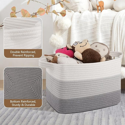 OIASKET Storage Basket for Organizing, Woven Baskets for Storage, Rectangle Decorative Baskets for Shleves, Closet, Toys, Books, Nursery Organizer Bins - Pack of 3 (Gradient Gray, 15.75"x11.8"x9.85")