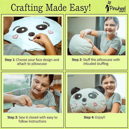 Pinwheel Crafts Beginner Sewing Kit for Kids 8-12 - Easy DIY Panda Pillow Kit - Learn to Sew - Kids Sewing Craft Gifts - Make Your Own Stuffed Animal Panda Plush Toy