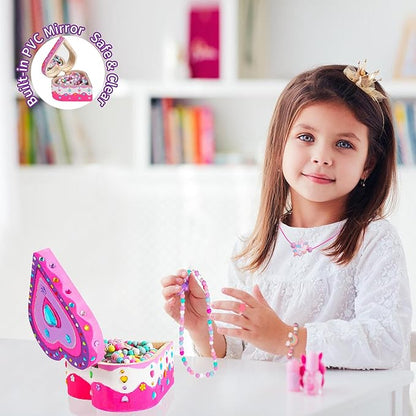 Paint Your Own Jewelry Box & Jewelry Making Kit - Arts and Crafts Painting Kits for Kids Girls Age 6-8, 250 PCS Wooden Beads Bracelets Making Kit Toys Gifts for Christmas Birthday 8-12 Years Old