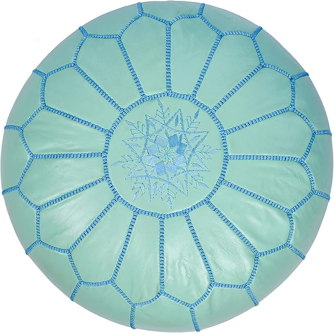 Marrakesh Gallery Genuine Leather Round Pouf Unstuffed - Moroccan Ottoman Footstool, Footrest Cover - Boho Decor - Bohemian Living Room, Bedroom, Kids Room, Gift & Wedding