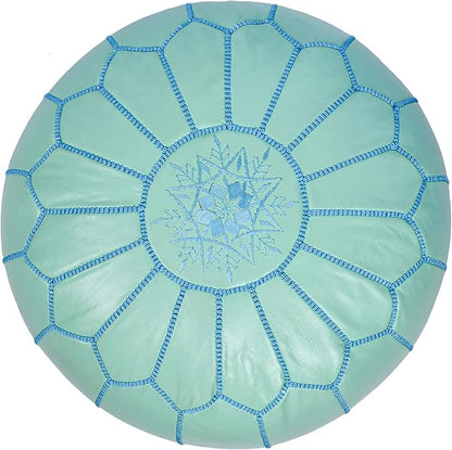 Marrakesh Gallery Genuine Leather Round Pouf Unstuffed - Moroccan Ottoman Footstool, Footrest Cover - Boho Decor - Bohemian Living Room, Bedroom, Kids Room, Gift & Wedding