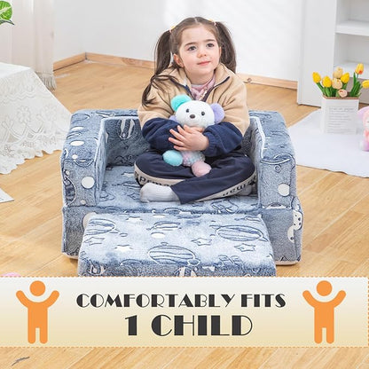 Kids Nugget Play Couch 3-in-1 Modular Toddler Couch Baby Couch Foam Armchair for Boys & Girls Children Convertible Sectional Sofa to Lounger Fold Out Kids Furniture, Grow in The Dark Universe
