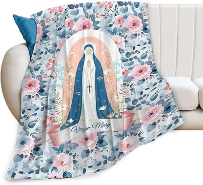 Virgin Mary Throw Blanket Christian Religious Faith Prayer Scripture Spiritual Catholic Gifts for Adults Women Men Soft Cozy Warm Plush Fluffy Fuzzy Fleece Blanket Decor 40''X50''