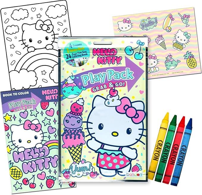 Hello Kitty Travel Bag Set - Bundle of 4 Hello Kitty Activities with Coloring Book, Games, and Puzzles | Hello Kitty Activity Kit for Girls