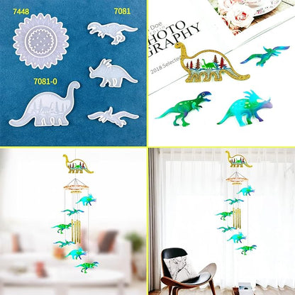 DIY Dinosaur Wind Chime Resin Mold Set, 33-Piece Kit with T-Rex and Triceratops Designs, Dinosaur Wind Chime Making Tools, Bedroom and Living Room Decorations, epoxy Resin Silicone molds