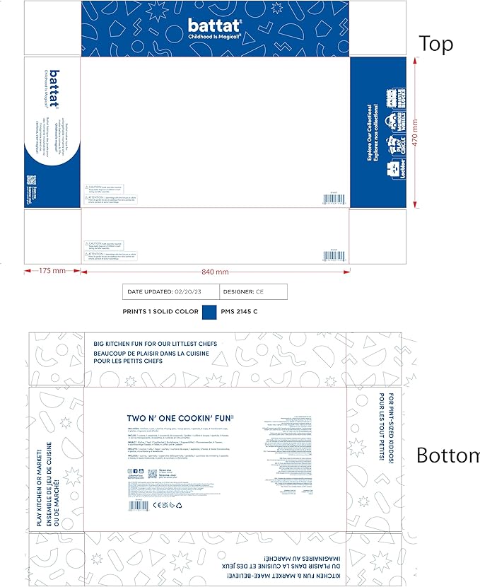 Battat – Play Kitchen & Market – Toddler-Friendly Size – Chalkboard Menu & Oven Dials – 25 Toy Cooking Accessories – 2 Years + – Two n' One Cookin' Fun