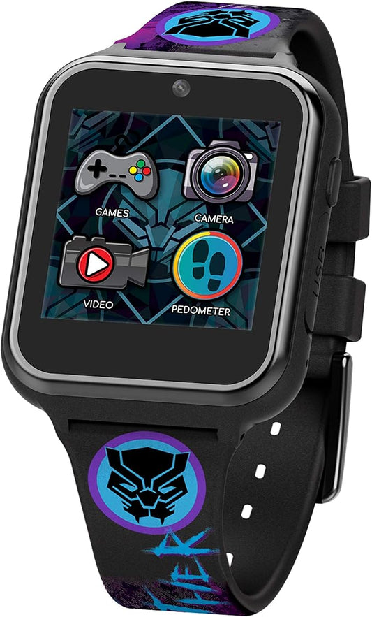 Accutime Kids Marvel Black Panther Black Educational ,Touchscreen Smart Watch Toy for Boys, Girls, Toddlers - Selfie Cam, Learning Games, Alarm, Calculator, Pedometer (Model: AVG4608AZ)